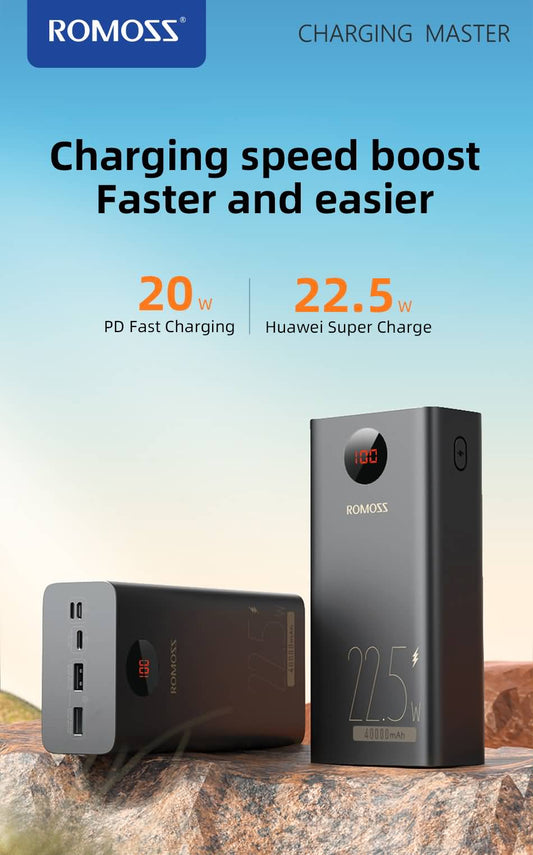 ROMOSS PEA40 30000mAh Original Power Bank – 22.5W Fast Charging | Triple Input & Output | PD & QC 3.0 Support