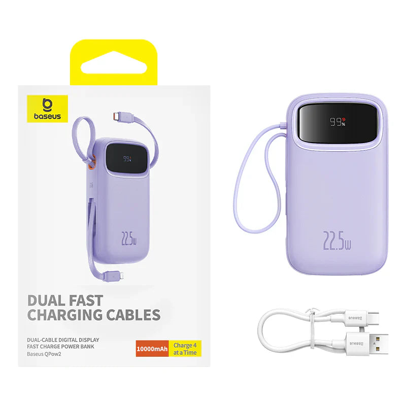 Baseus Qpow2 Dual-Cable Digital Display Fast Charge Power Bank 10000mAh 22.5W(With: Simple charging cable Type-C 3A 0.3m )