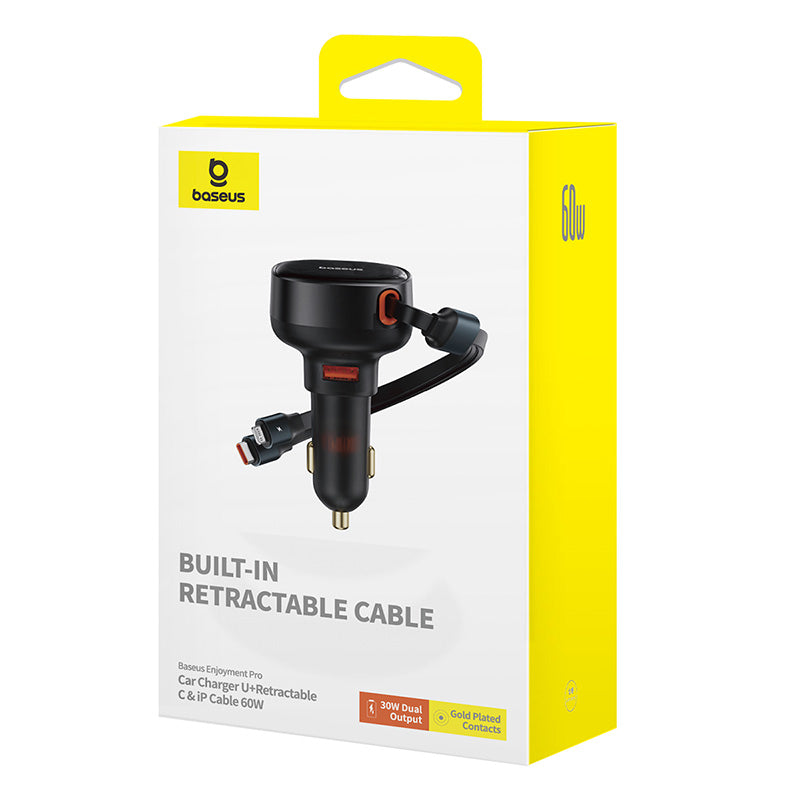 Baseus Enjoyment Pro Car Charger U+Retractable C & iP Cable 60W