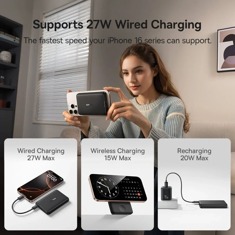 Baseus EnerFill FT11 Magnetic Power Bank for iWatch and Phone 10000mAh 27W Cosmic Black