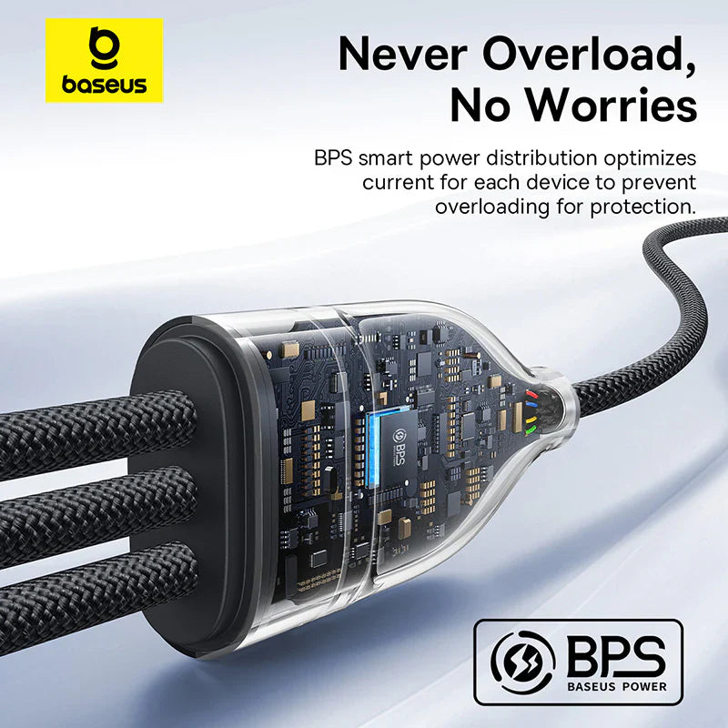 Baseus Flash Series 3 One-for-three Fast Charging Cable Type-C to C+C+L 100W 1.5m Cluster Black