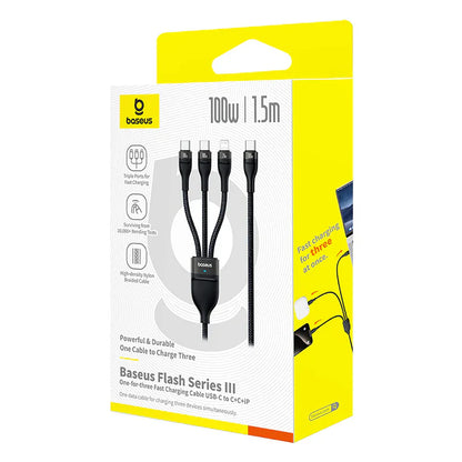 Baseus Flash Series 3 One-for-three Fast Charging Cable Type-C to C+C+L 100W 1.5m Cluster Black