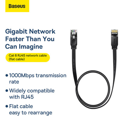 Baseus High Speed Six types of RJ45 Gigabit network cable (flat cable) Black