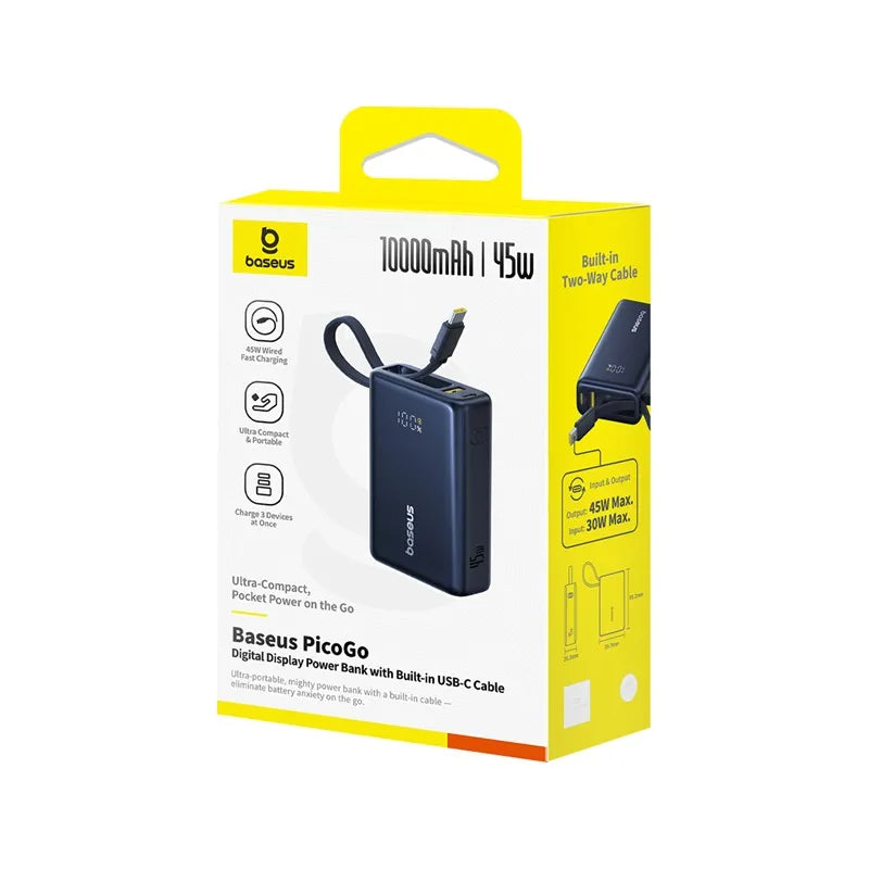 Baseus Picogo Power Bank 45W 10000mAh With Built-in Cable