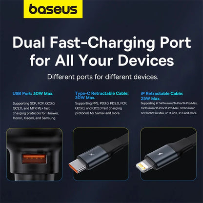 Baseus Enjoyment Pro Retractable USB-C Car Charger 60W