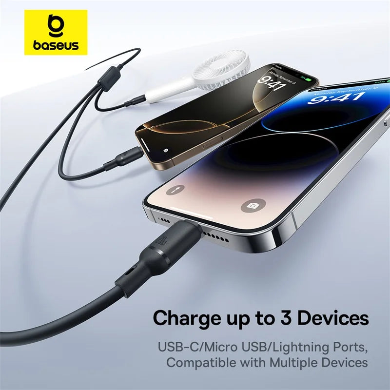 Baseus Silky One-for-Three Fast Charging Cable USB-C to M+L+C 100W 1.5m Cosmic Black 