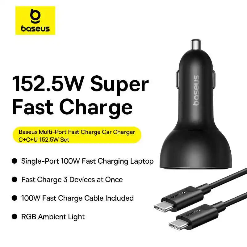 Baseus Multi-Port Fast Charge Car Charger C+C+U 152.5W
