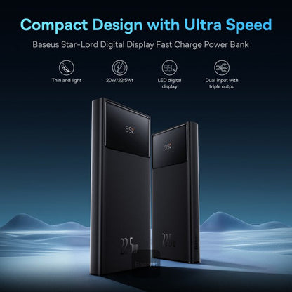 Baseus Star-Lord Digital Display Fast Charge Power Bank 10000mAh 22.5W Black（With Simple Series Charging Cable USB to Type-C 3A 0.3m Black）