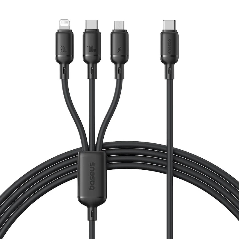 Baseus Silky One-for-Three Fast Charging Cable USB-C to M+L+C 100W 1.5m Cosmic Black 