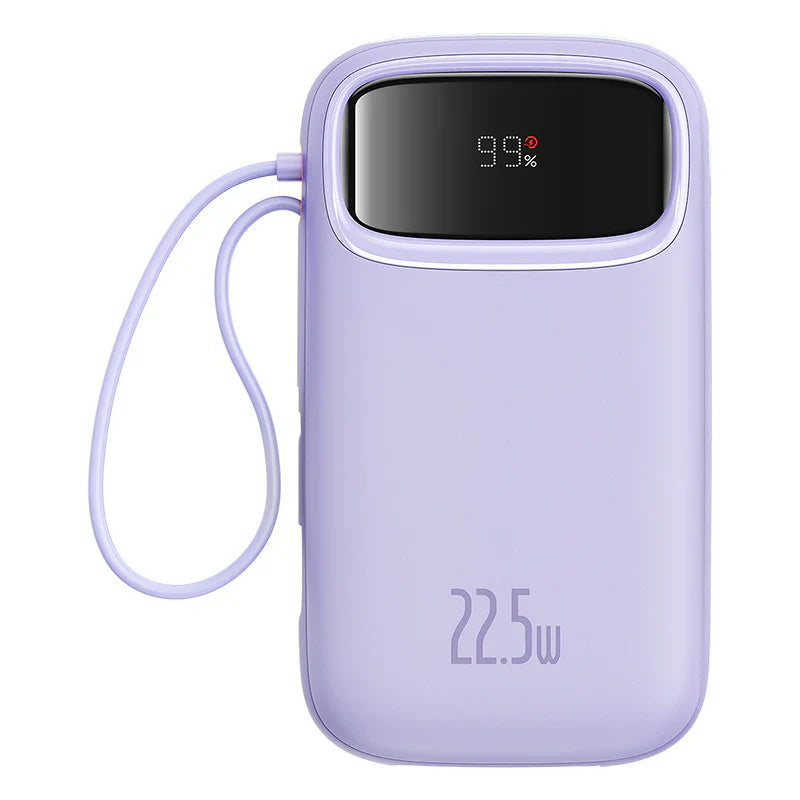Baseus Qpow2 Dual-Cable Digital Display Fast Charge Power Bank 20000mAh 22.5W (With: Simple charging cable  Type-C  3A 0.3m  Black)