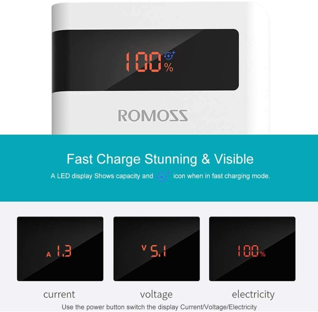 ROMOSS Sense 8P+ 30000mAh Power Bank – 18W Fast Charging | Triple Input & Output | LED Display