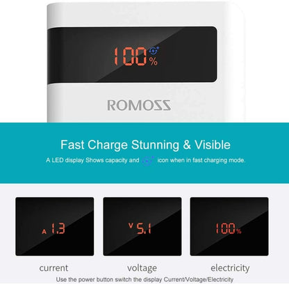 ROMOSS Sense 8P+ 30000mAh Power Bank – 18W Fast Charging | Triple Input & Output | LED Display