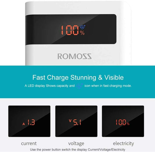 ROMOSS Sense 8P+ 30000mAh Power Bank – 18W Fast Charging | Triple Input & Output | LED Display