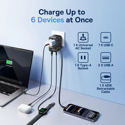 Baseus PicoGo AG11 Universal Travel Adapter 2AC+2U+2C 45W