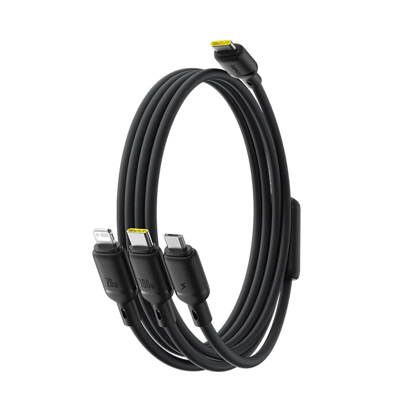 Baseus Silky One-for-Three Fast Charging Cable USB-C to M+L+C 100W 1.5m Cosmic Black 