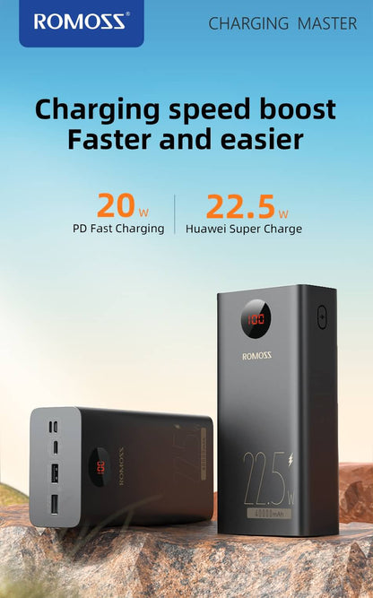 ROMOSS PEA40 30000mAh Original Power Bank – 22.5W Fast Charging | Triple Input & Output | PD & QC 3.0 Support