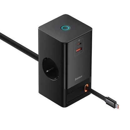 Baseus PowerCombo 65W Digital PowerStrip 3AC+1U+1C+Retractable-C with 1.5m power cord