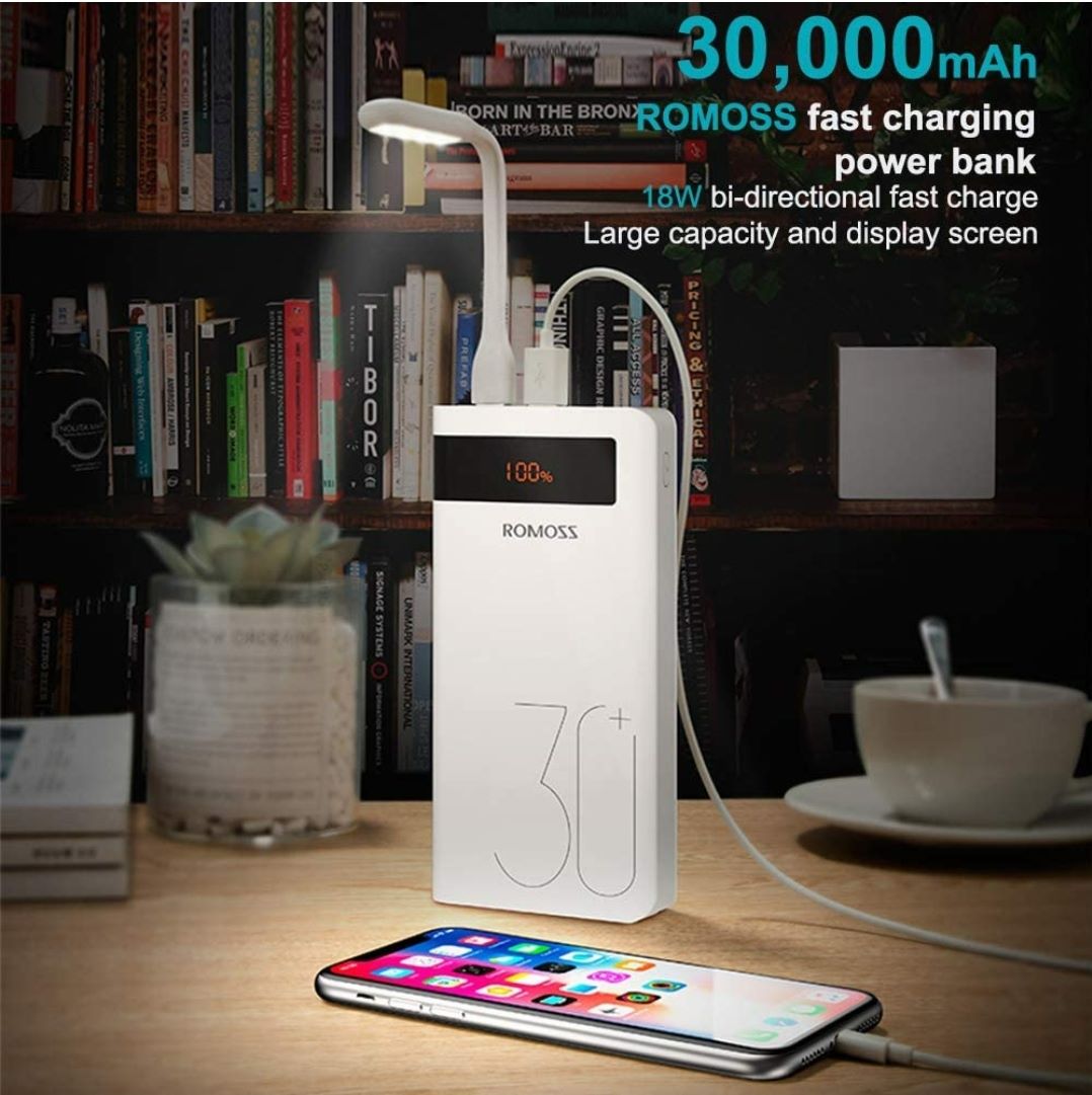 ROMOSS Sense 8P+ 30000mAh Power Bank – 18W Fast Charging | Triple Input & Output | LED Display