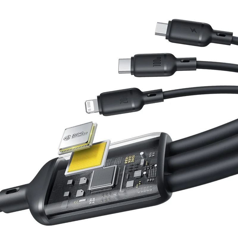 Baseus Silky One-for-Three Fast Charging Cable USB-C to M+L+C 100W 1.5m Cosmic Black 
