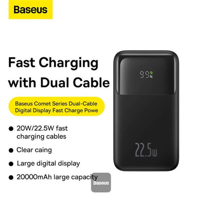 Baseus Comet  Series Dual-Cable Digital Display Fast Charge Power Bank 10000mAh 22.5W (With Simple Series Charging Cable USB to Type-C  30cm）