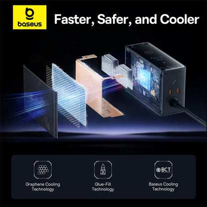 Baseus Digital GaN Intelligent Desktop Fast Charger 3C+U+DC 240W EU Cluster Black (With:DC-DC Charging Cable 240W 1m Black)