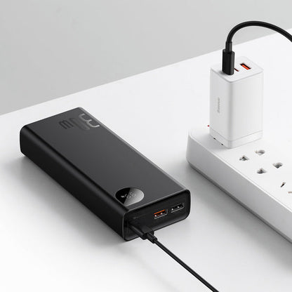 Baseus Adaman Metal Digital Display Fast charge Power Bank 20000mAh 30W（2021  Editon）( Baseus  Mini White charging  cable Type-C to type-c 60W(20V/3A)  50cm)