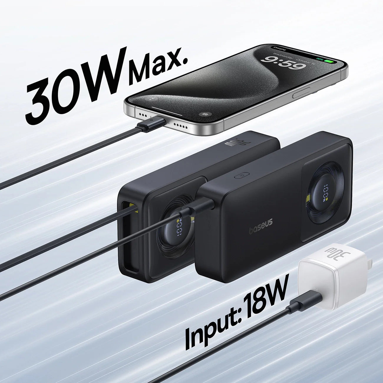 Baseus Free2Pull Power Bank with Retractable Cable 10000mAh 30W