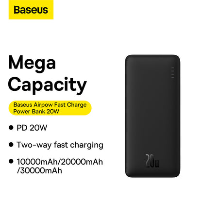 Baseus Airpow Fast Charge Power Bank 30000mAh 20W（With Simple Series Charging Cable USB to Type-C 0.3m Black）