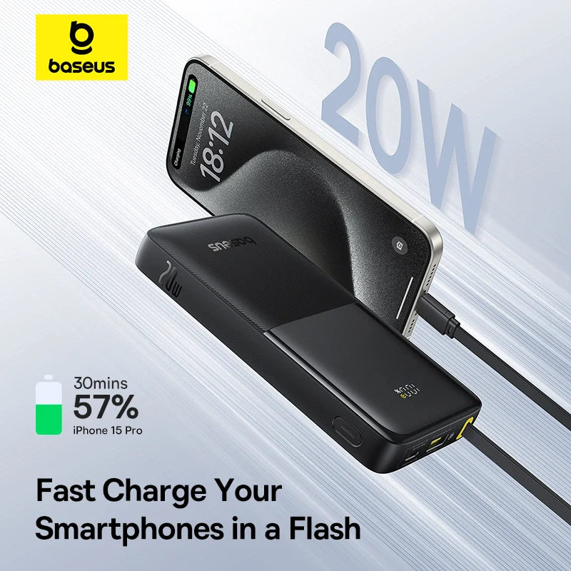 Baseus Bipow 2 Digital Display Power Bank 10000mah 20W With Built-in Type C Cable