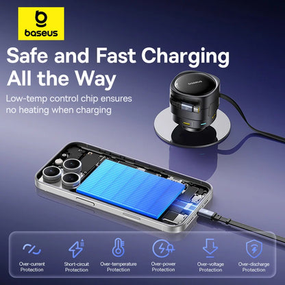 Baseus Enjoyment Max Car Charger C+L Cables & U+C Ports 90W Cosmic Black