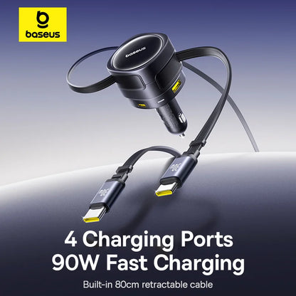 Baseus Enjoyment Max Car Charger C+L Cables & U+C Ports 90W Cosmic Black
