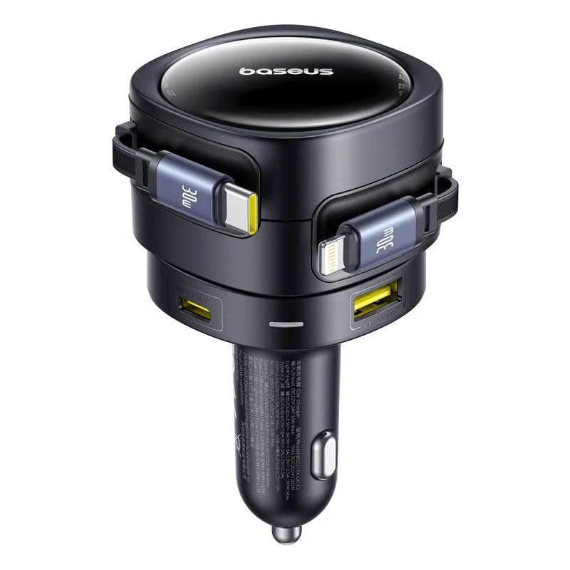 Baseus Enjoyment Max Car Charger C+L Cables & U+C Ports 90W Cosmic Black