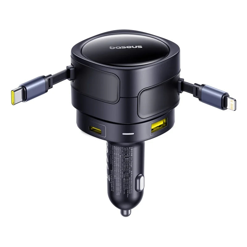 Baseus Enjoyment Max Car Charger C+L Cables & U+C Ports 90W Cosmic Black