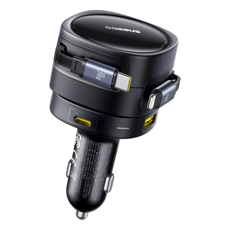 Baseus Enjoyment Max Car Charger C+L Cables & U+C Ports 90W Cosmic Black