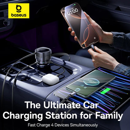 Baseus Enjoyment Max Car Charger C+L Cables & U+C Ports 90W Cosmic Black