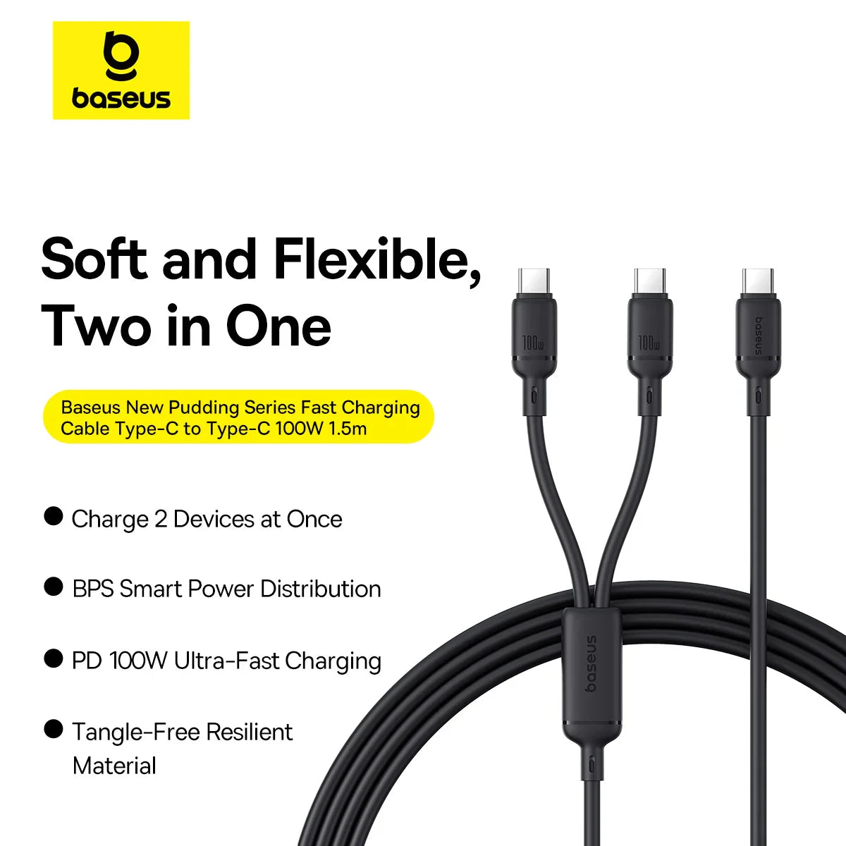 Baseus New Pudding Series Fast Charging Cable Type-C to Type-C 100W 1.5m Cluster Black 