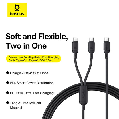 Baseus New Pudding Series Fast Charging Cable Type-C to Type-C 100W 1.5m Cluster Black 