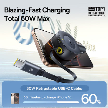 Baseus PrimeTrip VR2 Car Charger with Retractable Cable C+C 30W