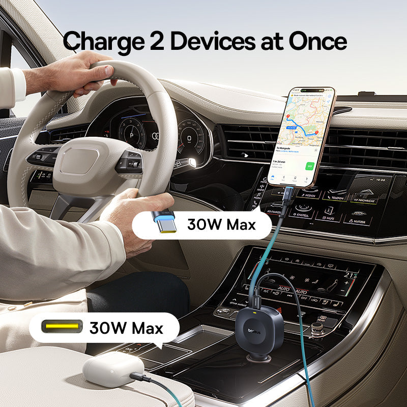 Baseus PrimeTrip VR2 Car Charger with Retractable Cable C+C 30W
