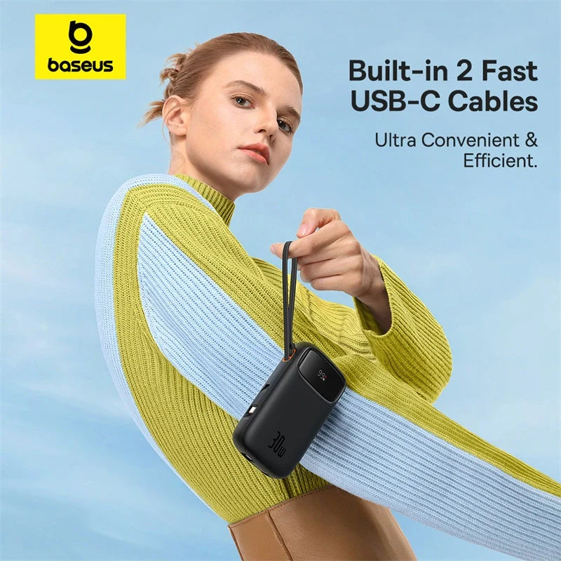Baseus QPow 2 Digital Display Fast-Charging Power Bank with 2 Built-in Type-C Cable 20000mAh 30W