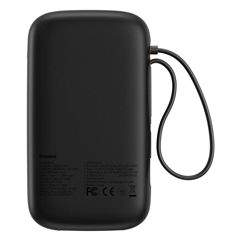 Baseus QPow 2 Digital Display Fast-Charging Power Bank with 2 Built-in Type-C Cable 20000mAh 30W