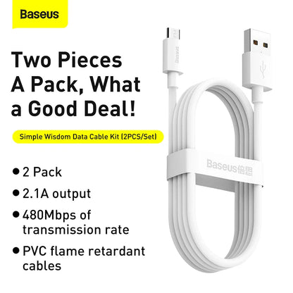 Baseus Simple Wisdom Data Cable Kit USB to Micro 2.1A (2PCS/Set) 1.5m