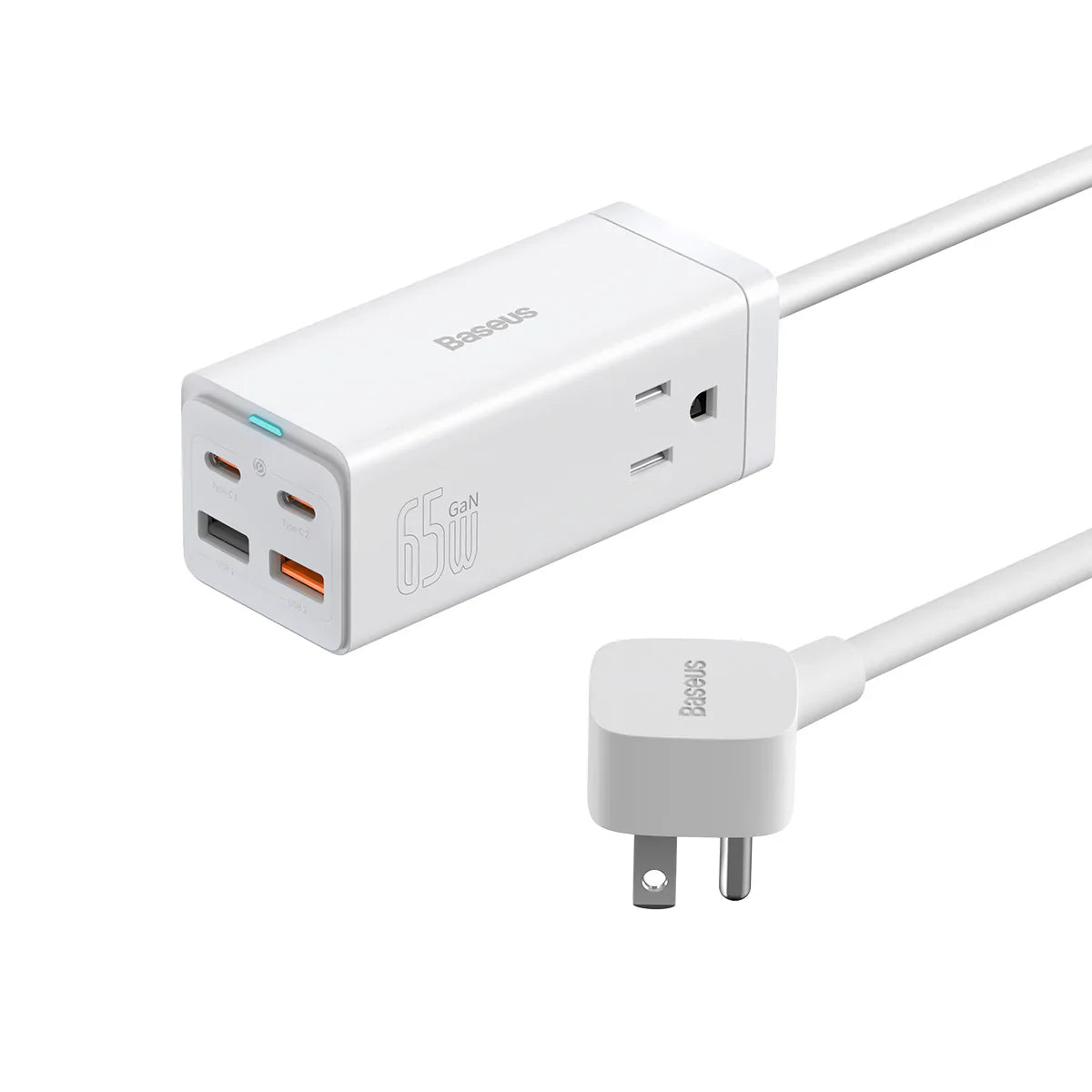 Baseus GaN3 Pro  Desktop Powerstrip AC+2 U+2C  65W CN White (With Mini White Cable Type-C to Type- C 100W(20V/5A) 1m White）