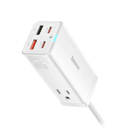 Baseus GaN3 Pro  Desktop Powerstrip AC+2 U+2C  65W CN White (With Mini White Cable Type-C to Type- C 100W(20V/5A) 1m White）