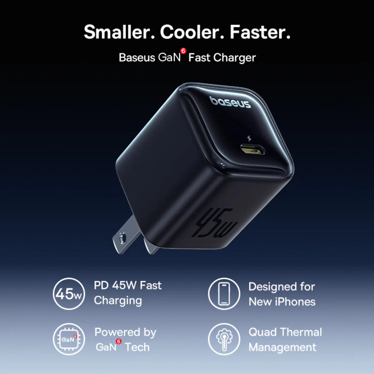 Baseus  GaN6 USB-C Charger 45W  Pack of 2