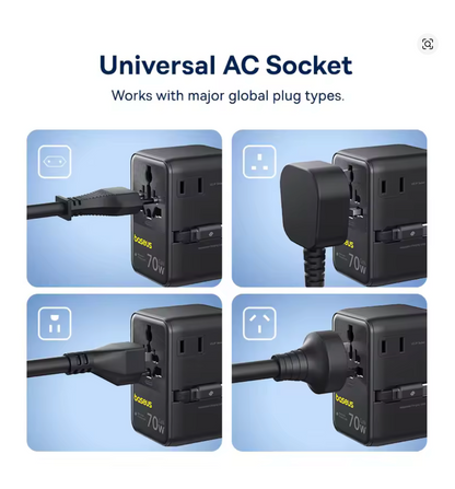 Baseus EnerCore CG11 Universal Travel Adapter with Retractable Cable 2AC+2U+2C 70W