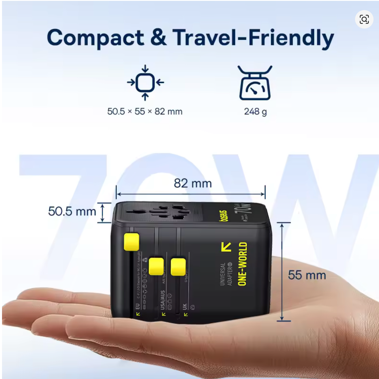 Baseus EnerCore CG11 Universal Travel Adapter with Retractable Cable 2AC+2U+2C 70W