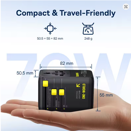 Baseus EnerCore CG11 Universal Travel Adapter with Retractable Cable 2AC+2U+2C 70W