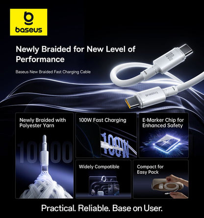 Baseus New Braided Fast Charging Cable USB-C to USB-C 100W