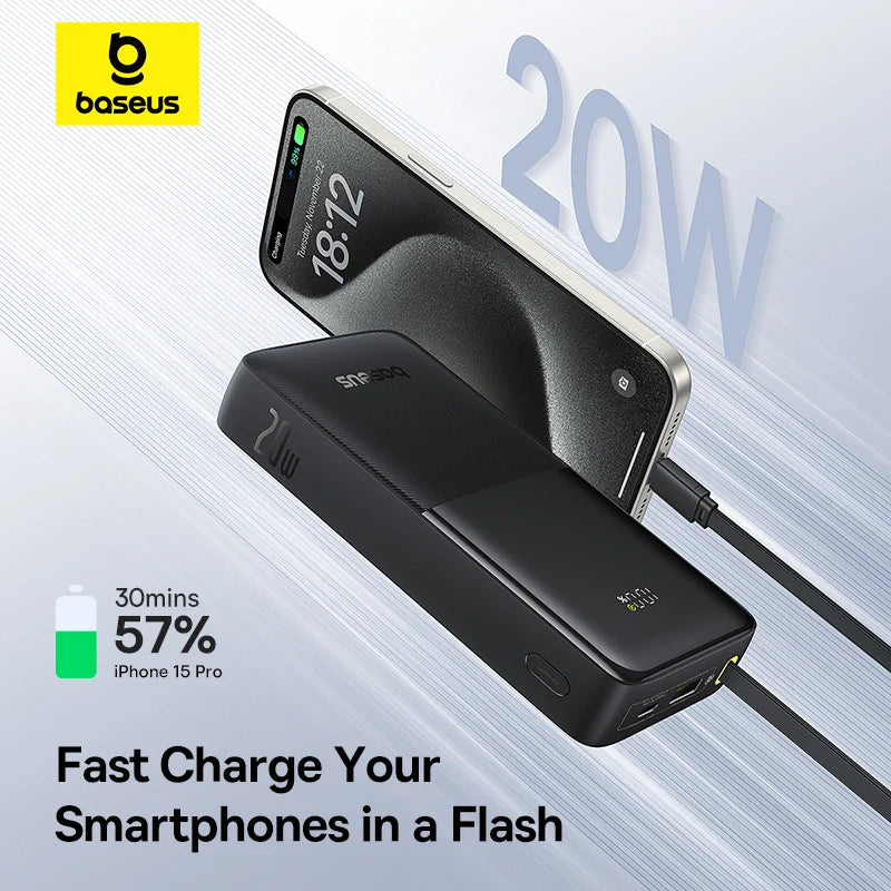 Baseus Bipow 2 Digital Display Power Bank 20000mAh 20W With Built-in Type C Cable